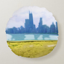 Air Brushed Chicago Wolkenkratzer Rundes Kissen