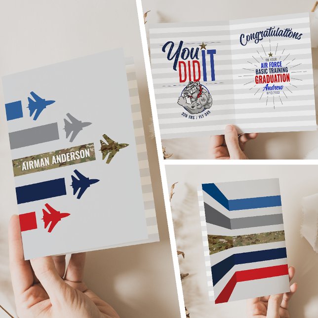 Air Force Basic Training Abschluss 326 Bulldogs Karte (Air Force Basic Training BMT Graduation Card 326 TRS Bulldogs Jet Flight Formation front inside back)