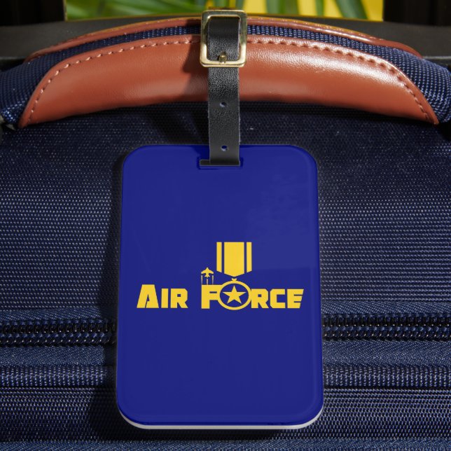 Air Force Military Star Medal Aircraft Blue Gold Gepäckanhänger (Vorderseite Insitu 2)