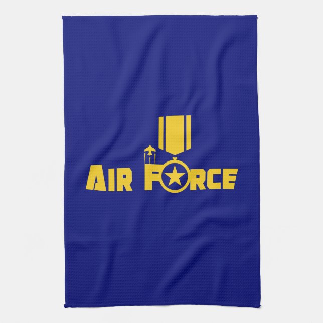 Air Force Military Star Medal Aircraft Blue Gold Geschirrtuch (Vertikal)