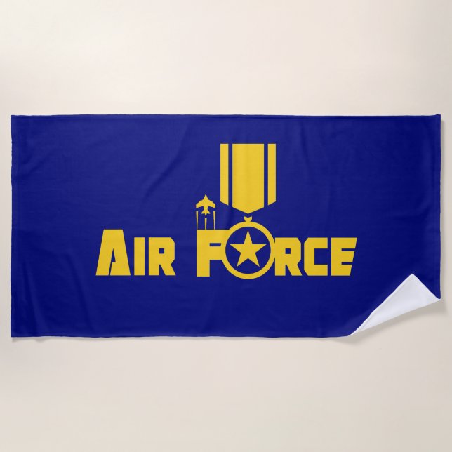 Air Force Military Star Medal Aircraft Blue Gold Strandtuch (Vorderseite)