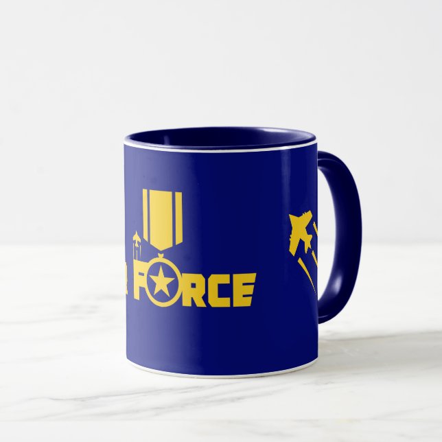Air Force Military Star Medal Aircraft Blue Gold Tasse (VorderseiteRechts)