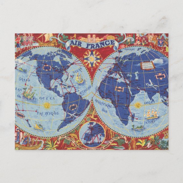 Air France Karte der Welt (Vorderseite)