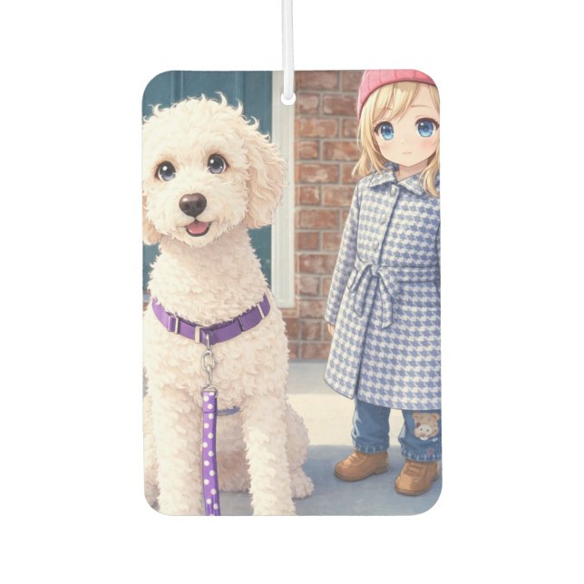 Air Freshener Little Girl With Happy Dog  Autolufterfrischer (Vorderseite)