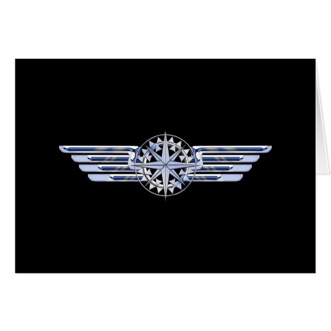 Air Pilot Chrome like Wings Compass auf schwarz (Vorderseite (Horizontal))