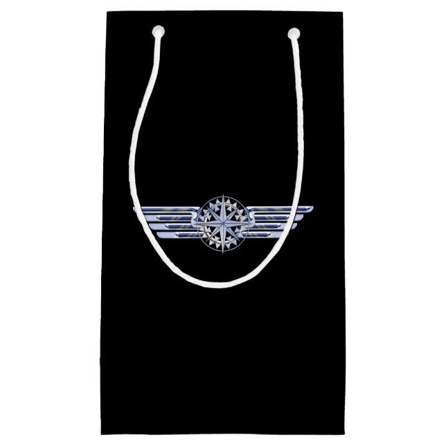 Air Pilot Chrome like Wings Compass auf schwarz Kleine Geschenktüte (Vorderseite)