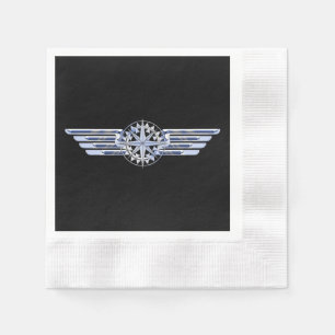 Air Pilot Chrome like Wings Compass auf schwarz Serviette