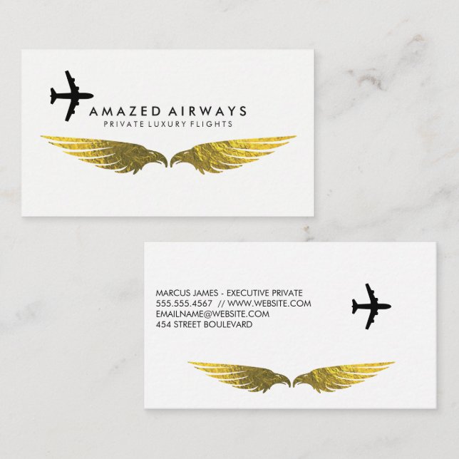 Air Plane | Goldene Foil Wings Visitenkarte (Vorne/Hinten)