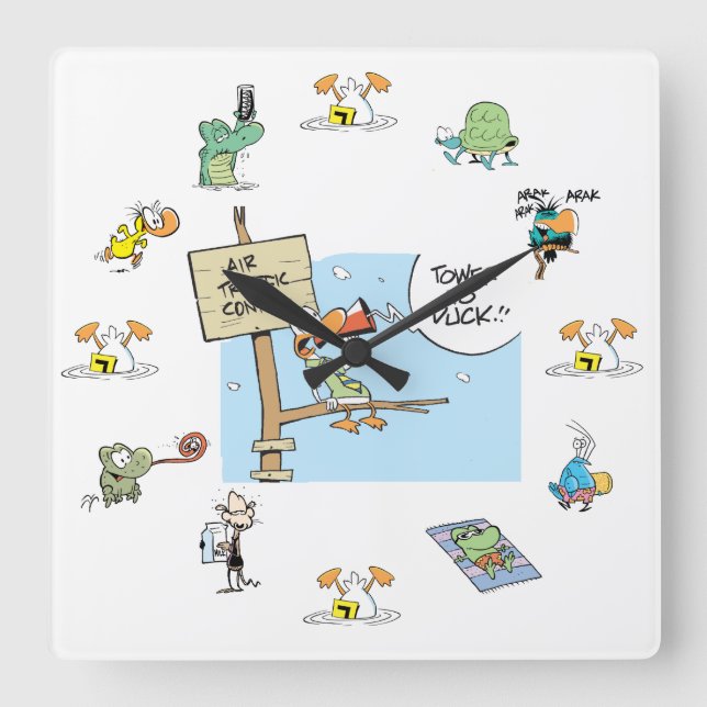 Air traffic Control Swamp Character Clock Quadratische Wanduhr (Vorderseite)