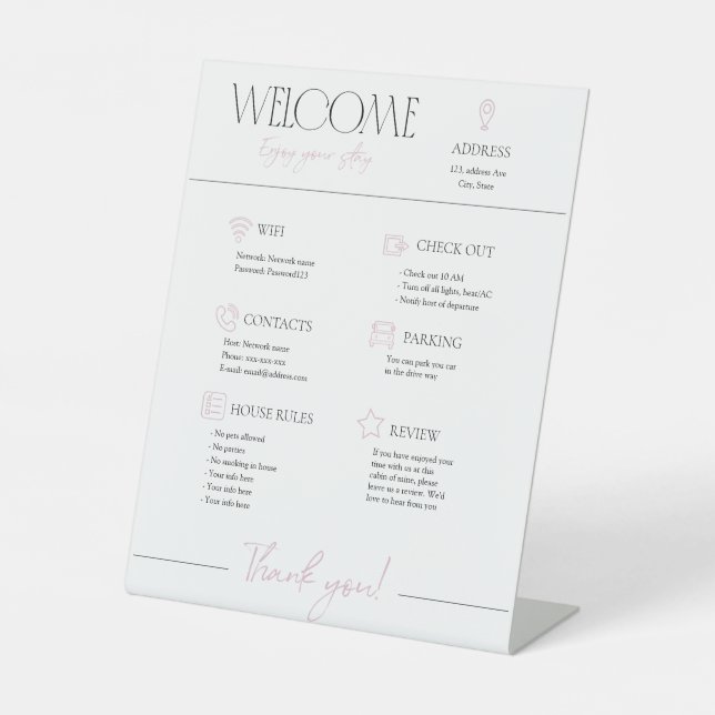 Airbnb Rental Vacation House Willkommenszeichen Sockelschild (Vorderseite)