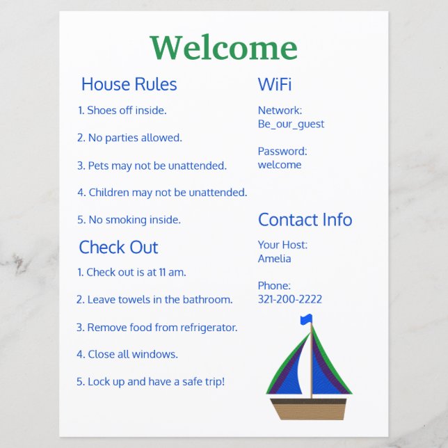 Airbnb Vrbo - Begrüßungsblatt (Vorderseite)