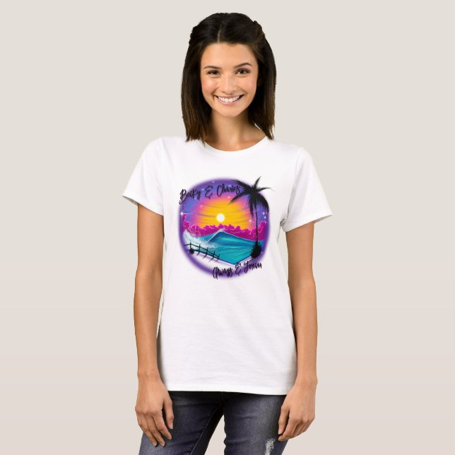Airbrush personalisierter Strand-Szene-T - Shirt (Vorne ganz)