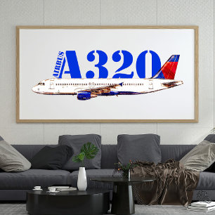 Airbus a320 Flugzeug Aquarellzeichnung Fotodruck