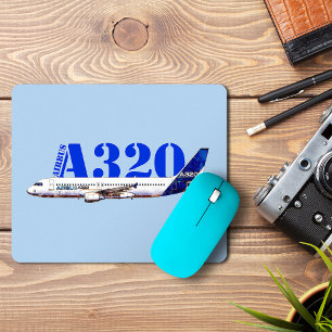 Airbus A320 Flugzeug Aquarellzeichnung Seitenansic Mousepad