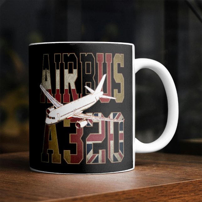 Airbus A320 Jetliner. Vintage europäische Flaggen Kaffeetasse (Von Creator hochgeladen)