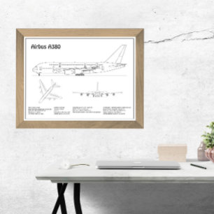 Airbus a380 - Flugzeugkonzept für Zeichnend Pläne Fotodruck