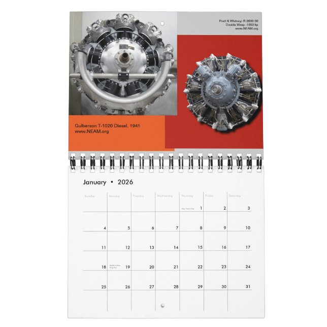 Aircraft Radial Motor Mini-Datumsbuch Kalender (Jan 2026)