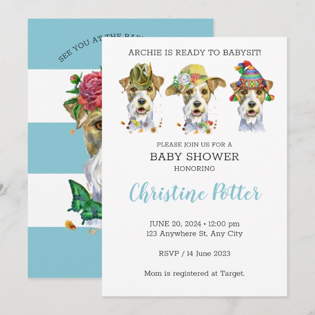 Airdale Terrier Puppy Theme Baby shower Invitation (Devant / Derrière)