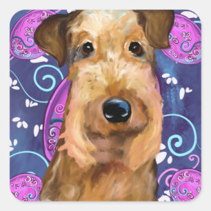 AIRDALE TERRIER  QUADRATISCHER AUFKLEBER