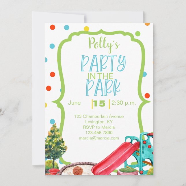 Aire de jeux Anniversaire Fête Invitation Parc En  (Devant)