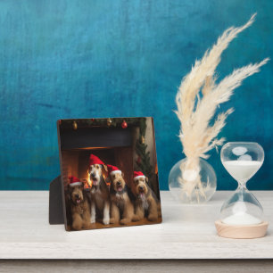 Airedale am Feuerplatz Weihnachten Fotoplatte