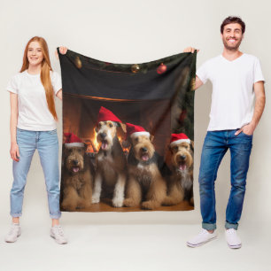 Airedale am Kamin Weihnachten Fleecedecke