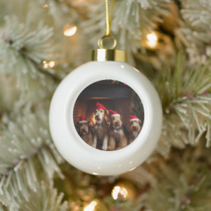 Airedale am Kamin Weihnachten Keramik Kugel-Ornament