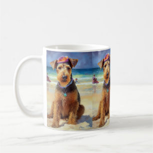 Airedale am Strand, Sommergeschenk für Hundeliebha Kaffeetasse