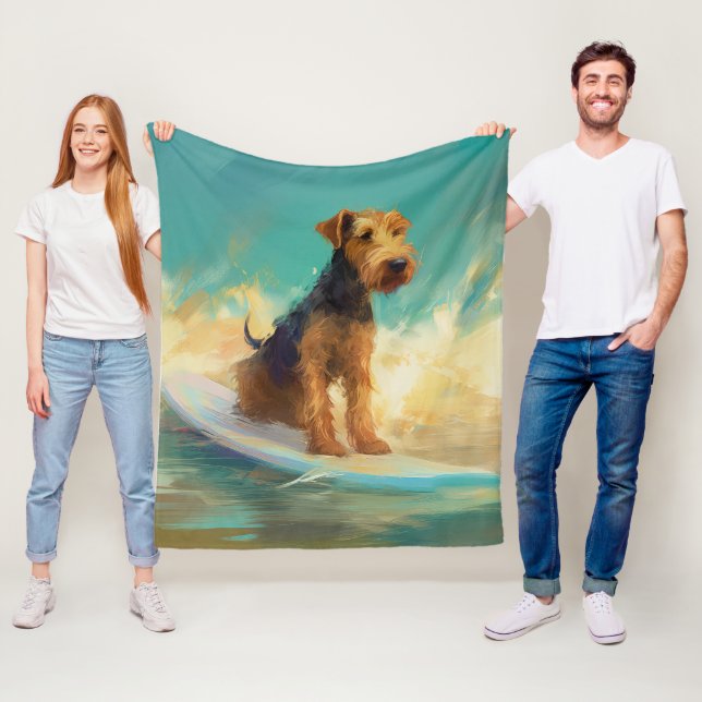 Airedale Beach Surfgrafik Fleecedecke (Beispiel)