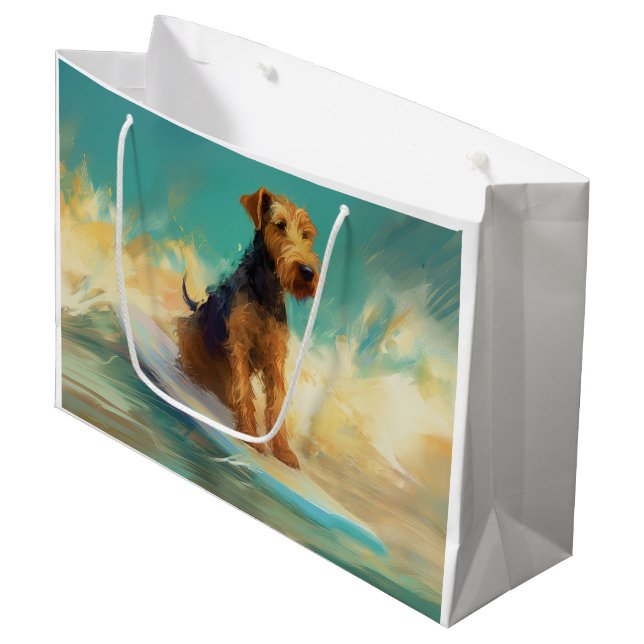 Airedale Beach Surfgrafik Große Geschenktüte (Vorderseite Schrägansicht)