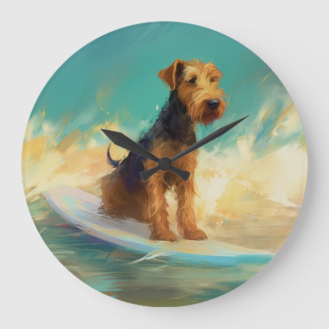 Airedale Beach Surfgrafik Große Wanduhr (Vorderseite)