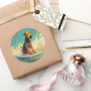 Airedale Beach Surfgrafik Runder Aufkleber