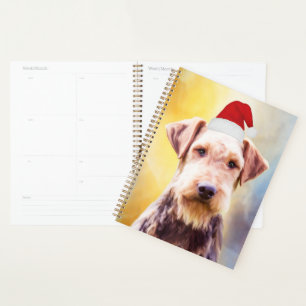 Airedale Chien Noël Santa Hat Art Portrait