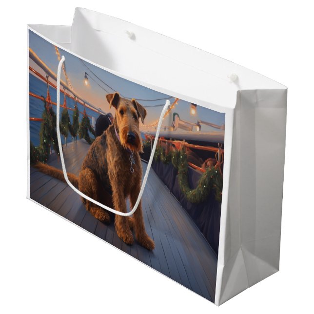 Airedale Christmas Cruise: Pawsome Holiday Delight Große Geschenktüte (Vorderseite Schrägansicht)