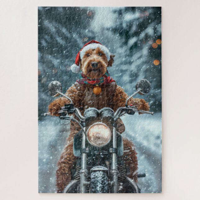 Airedale Dog Riding Motorrad Weihnachten (Vertikal)