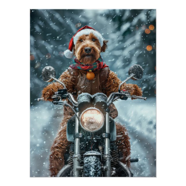 Airedale Dog Riding Motorrad Weihnachten Poster (Vorderseite)