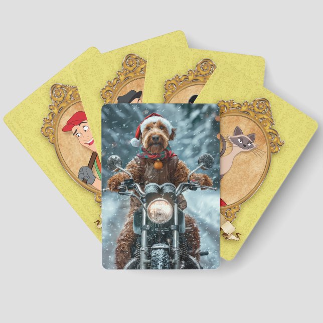 Airedale Dog Riding Motorrad Weihnachten Spielkarten (Rückseite)