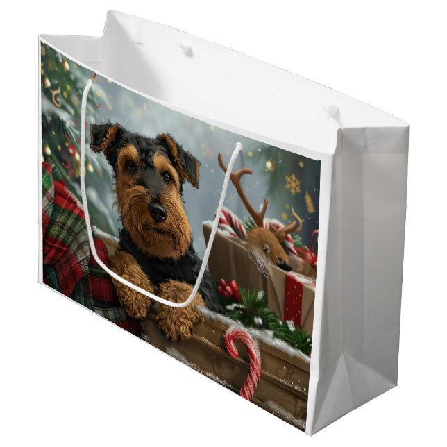 Airedale Dog Weihnachten Große Geschenktüte (Vorderseite Schrägansicht)