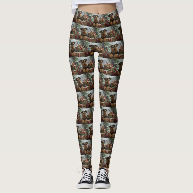 Airedale Dog Weihnachten Leggings (Vorderseite)