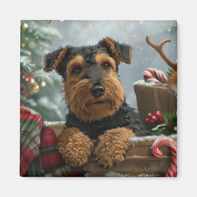 Airedale Dog Weihnachten Magnet (Vorne)