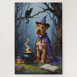 Airedale Dog Whimsical Halloween Malerei