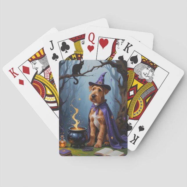 Airedale Dog Whimsical Halloween Malerei Spielkarten (Rückseite)