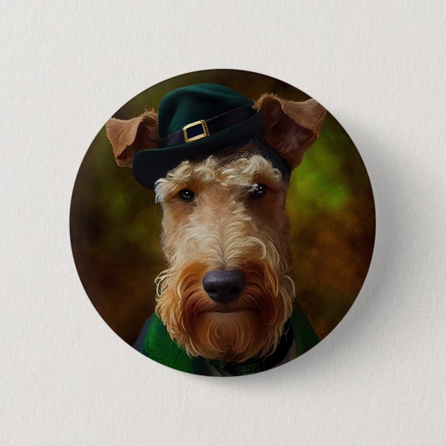 Airedale Hund am St. Patrick's Day Button (Vorderseite)