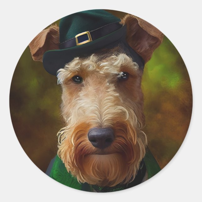 Airedale Hund am St. Patrick's Day Runder Aufkleber (Vorderseite)