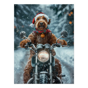 Airedale-Hund fährt auf Motorrad Weihnachten Poster
