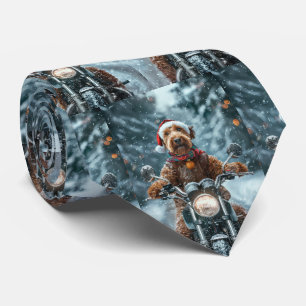 Airedale Hund fährt Motorrad Weihnachten Krawatte