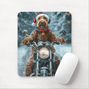 Airedale Hund fährt Motorrad Weihnachten Mousepad