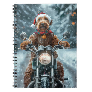 Airedale Hund fährt Motorrad Weihnachten Notizblock