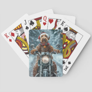 Airedale-Hund fährt Motorrad Weihnachten Spielkarten