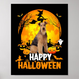 Airedale Hund glücklichen Halloween Tag mit dem Mo Poster